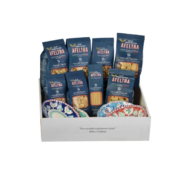 Una domenica napoletana: confezione di 8 pacchi di pasta artigianale Afeltra da 500 g Cad più 4 piatti vietresi